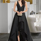 Tori Ball-Gown/Princess V-neck Asymmetrical Satin Bridesmaid Dress With Cascading Ruffles DLP0013157