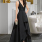 Tori Ball-Gown/Princess V-neck Asymmetrical Satin Bridesmaid Dress With Cascading Ruffles DLP0013157