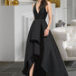 Tori Ball-Gown/Princess V-neck Asymmetrical Satin Bridesmaid Dress With Cascading Ruffles DLP0013157