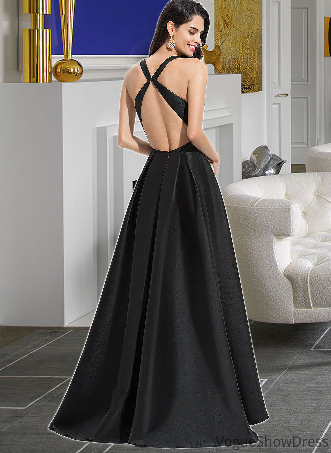 Tori Ball-Gown/Princess V-neck Asymmetrical Satin Bridesmaid Dress With Cascading Ruffles DLP0013157