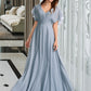 Terri A-Line V-neck Floor-Length Bridesmaid Dress With Ruffle DLP0013165