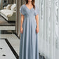 Terri A-Line V-neck Floor-Length Bridesmaid Dress With Ruffle DLP0013165