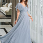 Terri A-Line V-neck Floor-Length Bridesmaid Dress With Ruffle DLP0013165