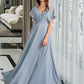 Terri A-Line V-neck Floor-Length Bridesmaid Dress With Ruffle DLP0013165