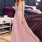 Tessa A-Line V-neck Floor-Length Chiffon Bridesmaid Dress DLP0013173