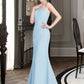 Vera Trumpet/Mermaid Scoop Neck Sweep Train Chiffon Tulle Bridesmaid Dress With Ruffle DLP0013194