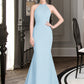 Vera Trumpet/Mermaid Scoop Neck Sweep Train Chiffon Tulle Bridesmaid Dress With Ruffle DLP0013194