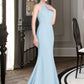 Vera Trumpet/Mermaid Scoop Neck Sweep Train Chiffon Tulle Bridesmaid Dress With Ruffle DLP0013194