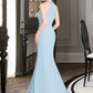 Vera Trumpet/Mermaid Scoop Neck Sweep Train Chiffon Tulle Bridesmaid Dress With Ruffle DLP0013194