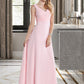 Tricia Empire V-Neck Floor-Length Chiffon Bridesmaid Dress With Ruffle DLP0013196