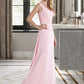 Tricia Empire V-Neck Floor-Length Chiffon Bridesmaid Dress With Ruffle DLP0013196