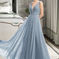 Sydney A-Line V-neck Floor-Length Bridesmaid Dress DLP0013199