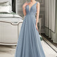 Sydney A-Line V-neck Floor-Length Bridesmaid Dress DLP0013199