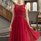 Valery A-Line Scoop Neck Knee-Length Chiffon Lace Bridesmaid Dress With Beading Sequins DLP0013208