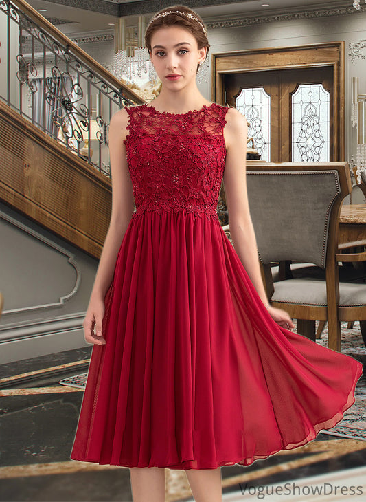 Valery A-Line Scoop Neck Knee-Length Chiffon Lace Bridesmaid Dress With Beading Sequins DLP0013208