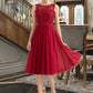 Valery A-Line Scoop Neck Knee-Length Chiffon Lace Bridesmaid Dress With Beading Sequins DLP0013208