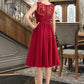 Valery A-Line Scoop Neck Knee-Length Chiffon Lace Bridesmaid Dress With Beading Sequins DLP0013208