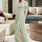 Summer A-Line V-neck Floor-Length Bridesmaid Dress With Ruffle Split Front DLP0013213