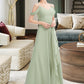 Summer A-Line V-neck Floor-Length Bridesmaid Dress With Ruffle Split Front DLP0013213