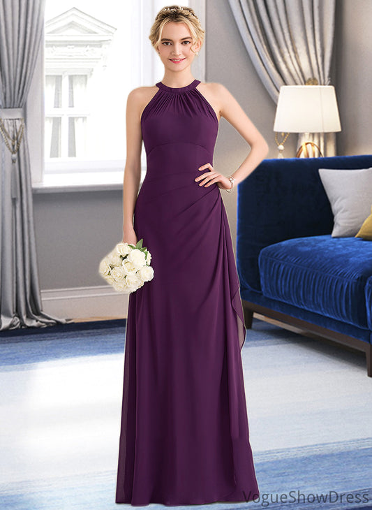 Undine A-Line Scoop Neck Floor-Length Chiffon Bridesmaid Dress With Cascading Ruffles DLP0013228