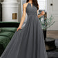 Uerica A-Line Halter Floor-Length Chiffon Bridesmaid Dress With Ruffle Beading Sequins DLP0013232