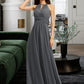 Uerica A-Line Halter Floor-Length Chiffon Bridesmaid Dress With Ruffle Beading Sequins DLP0013232