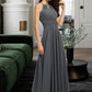 Uerica A-Line Halter Floor-Length Chiffon Bridesmaid Dress With Ruffle Beading Sequins DLP0013232