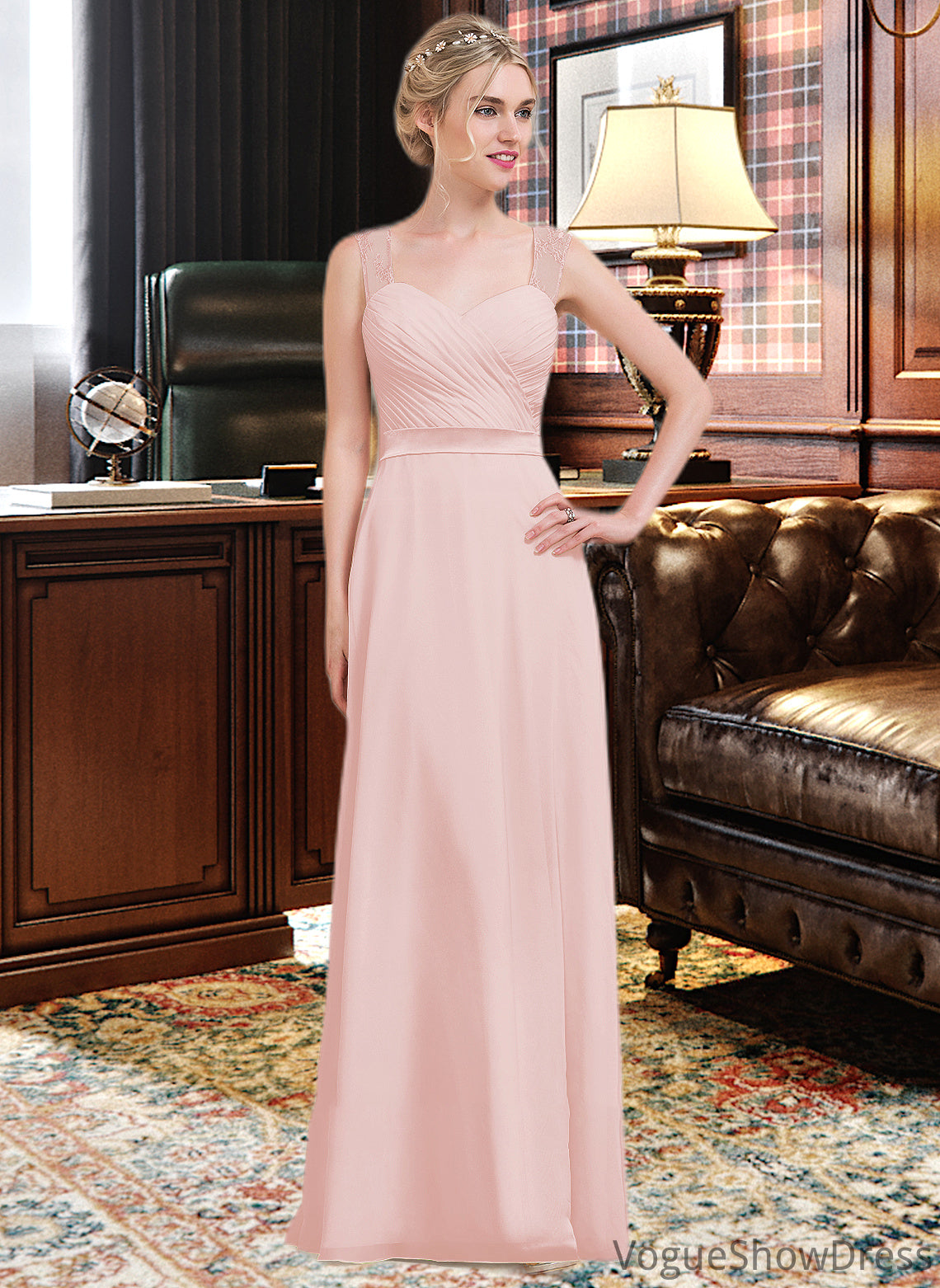 Urania A-Line/Princess Sweetheart Floor-Length Chiffon Bridesmaid Dress With Ruffle DLP0013239