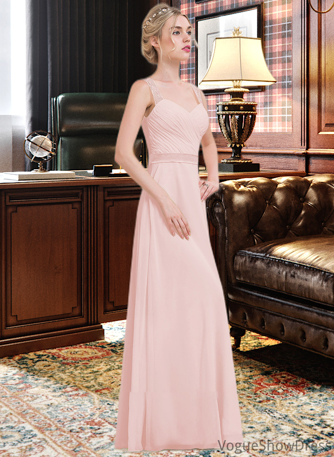 Urania A-Line/Princess Sweetheart Floor-Length Chiffon Bridesmaid Dress With Ruffle DLP0013239