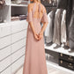 Winnie Sheath/Column High Neck Floor-Length Bridesmaid Dress With Split Front DLP0013254