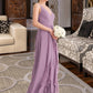 Tia A-Line V-neck Floor-Length Chiffon Bridesmaid Dress With Cascading Ruffles DLP0013261