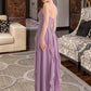 Tia A-Line V-neck Floor-Length Chiffon Bridesmaid Dress With Cascading Ruffles DLP0013261