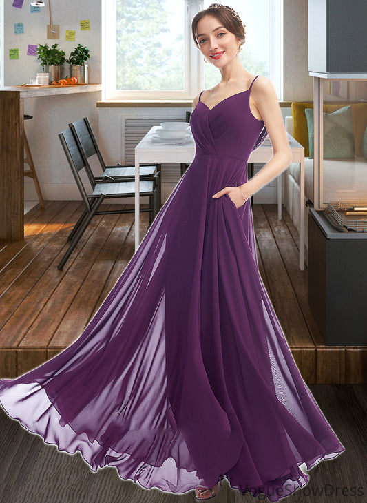 Tessa A-Line V-neck Floor-Length Bridesmaid Dress With Pockets DLP0013263