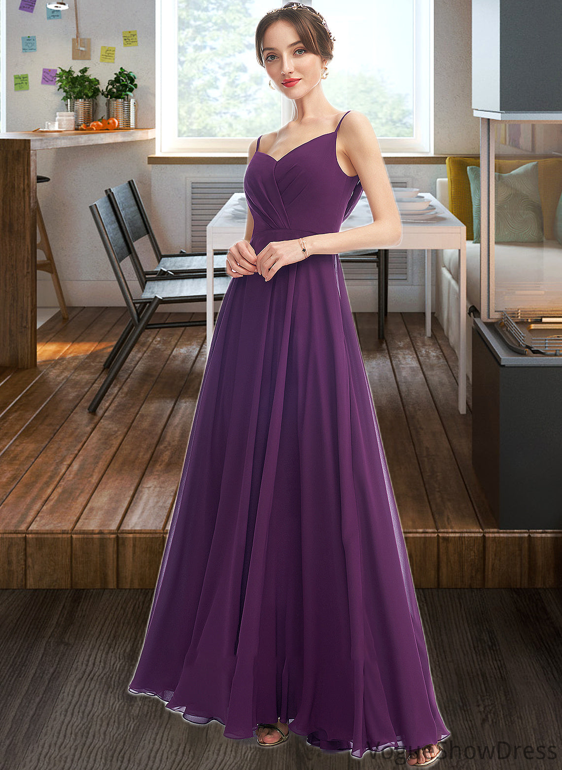 Tessa A-Line V-neck Floor-Length Bridesmaid Dress With Pockets DLP0013263