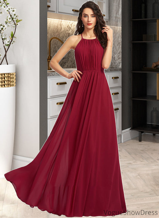 Valerie A-Line Scoop Neck Floor-Length Bridesmaid Dress With Ruffle DLP0013277