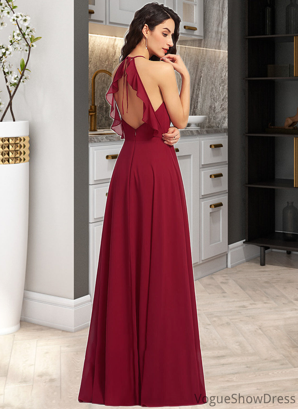 Valerie A-Line Scoop Neck Floor-Length Bridesmaid Dress With Ruffle DLP0013277