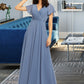 Zion A-Line V-neck Floor-Length Bridesmaid Dress With Lace DLP0013278