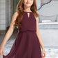 Valerie A-Line Scoop Neck Knee-Length Chiffon Junior Bridesmaid Dress With Bow(s) DLP0013308