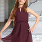 Valerie A-Line Scoop Neck Knee-Length Chiffon Junior Bridesmaid Dress With Bow(s) DLP0013308