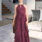 Zoie A-Line Scoop Neck Floor-Length Chiffon Junior Bridesmaid Dress With Ruffle Beading DLP0013313