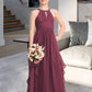 Zoie A-Line Scoop Neck Floor-Length Chiffon Junior Bridesmaid Dress With Ruffle Beading DLP0013313