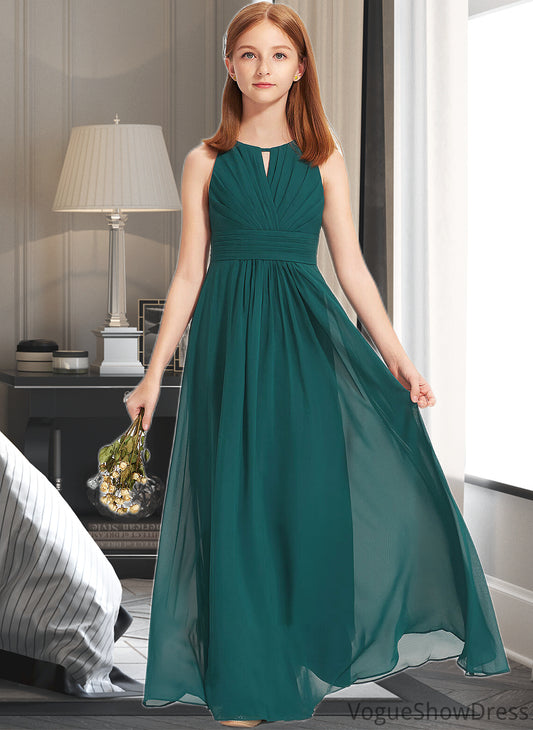 Sophie A-Line Scoop Neck Floor-Length Chiffon Junior Bridesmaid Dress With Ruffle DLP0013320