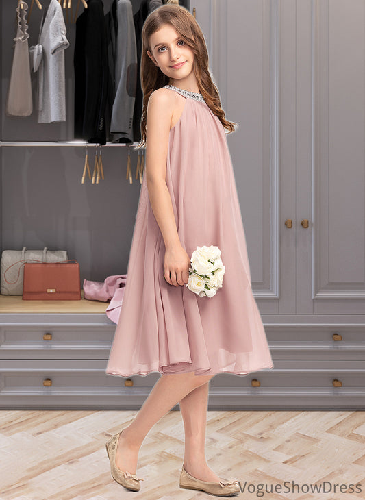 Winifred A-Line Scoop Neck Knee-Length Chiffon Junior Bridesmaid Dress With Beading Sequins DLP0013365