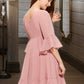 Tess A-Line V-neck Knee-Length Chiffon Junior Bridesmaid Dress With Cascading Ruffles DLP0013396