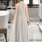 Uerica A-Line Scoop Neck Floor-Length Chiffon Lace Junior Bridesmaid Dress With Ruffle DLP0013409