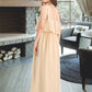 Valeria A-Line Square Neckline Floor-Length Chiffon Junior Bridesmaid Dress With Bow(s) Cascading Ruffles DLP0013428