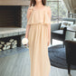 Valeria A-Line Square Neckline Floor-Length Chiffon Junior Bridesmaid Dress With Bow(s) Cascading Ruffles DLP0013428