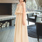 Valeria A-Line Square Neckline Floor-Length Chiffon Junior Bridesmaid Dress With Bow(s) Cascading Ruffles DLP0013428