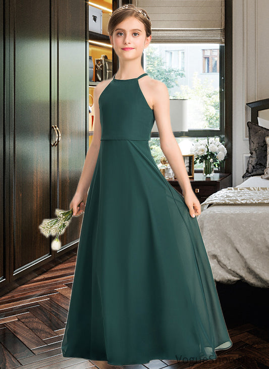 Thelma A-Line Scoop Neck Floor-Length Chiffon Junior Bridesmaid Dress DLP0013442