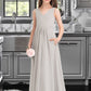 Winnie A-Line V-neck Floor-Length Chiffon Junior Bridesmaid Dress With Pockets DLP0013446